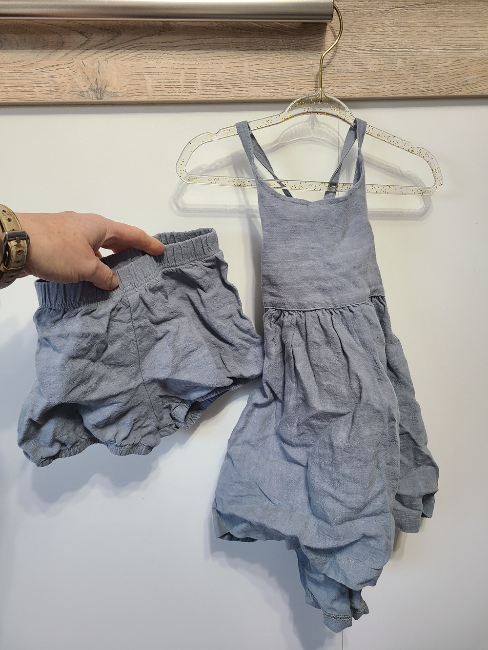 Kids Light Blue Linen Freya Dress with Bloomers